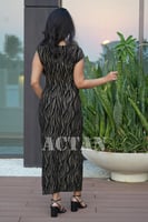 فستان ماكسي بنقشة زيبرا ذهبي