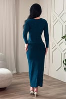 فستان ماكسي ضيق بلمعة لون تركواز