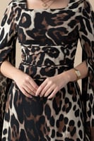 فستان ماكسي بطبعة جلد الفهد لون كاكي