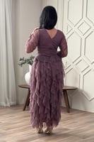 فستان طويل درابيه بطبقات لون بنفسجي