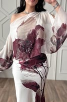 فستان قطعتين بطبعة أزهار بكتف واحد