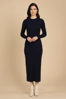 فستان ميدي شتوي بأكمام طويلة لون كحلي