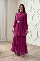 فستان بطبقات بلاسيه بياقه مطرزه لون موف