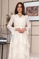 فستان ميدي بطبقات منقط بالذهبي