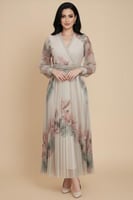 فستان تل ميدي بكسرات لون احمر