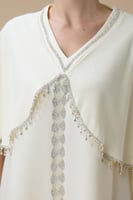 جلابية أنيقة أصفر فاتح بتطريز فضي