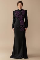 فستان طويل موف بتطريز زهور