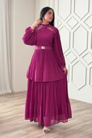 فستان بطبقات بلاسيه بياقه مطرزه لون موف