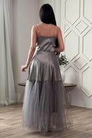 فستان سهره توب مزين يشريط كريستال لون رمادي