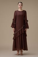 جلابية طويلة بني بتفاصيل زهور