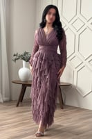 فستان طويل درابيه بطبقات لون بنفسجي