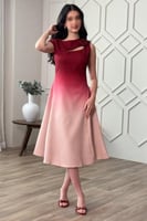 فستان ميدي بألوان متدرجة لون عنابي