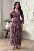 فستان طويل درابيه بطبقات لون بنفسجي