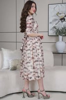 فستان ميدي مزموم الخصر