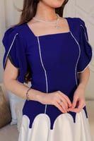 فستان ميدي مدموج الألوان مزين بالفصوص لون ازرق