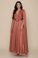 فستان ميتالك باكمام كيب لون طوبي