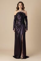 فستان طويل بنفسجي لامع درابيه