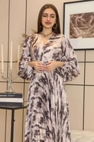 فستان بليسيه بطبعة ماربل لون رمادي