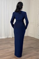 فستان كحلي سهرة ماكسي بلمعة درابية