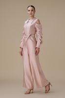 جمبسوت وردي أكمام مكشوفة ببقصة بنطال واسع