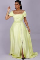 فستان ستان سهرة لون أصفر