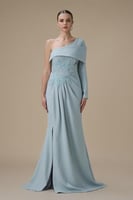 فستان طويل ازرق بكتف واحد