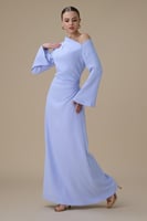 فستان طويل ازرق بتصميم كتف واحد