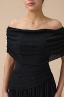 فستان اسود طويل أوف شولدر درابيه