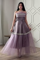 فستان سهره توب مزين يشريط كريستال لون موف