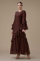 جلابية طويلة بني بتفاصيل زهور