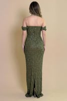 فستان طويل زيتي بقصة أوف شولدر