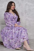 فستان ميدي مورد مزين بالخرز