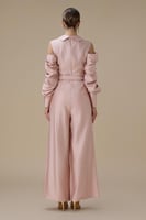 جمبسوت وردي أكمام مكشوفة ببقصة بنطال واسع