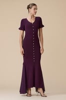 فستان عنابي طويل محبوك