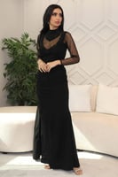 فستان سهرة تل مزين بالأحجار لون اسود