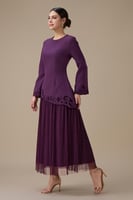 فستان طويل بنفسجي بطبقتين بتصميم ناعم