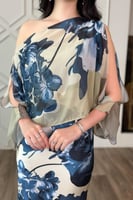 فستان قطعتين ساتان بطبعة أزهار لون اخضر