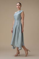 فستان ميدي ازرق بقصة كتف واحد