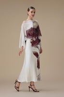 فستان ماكسي برغندي أوف شولدر بطبعة زهور