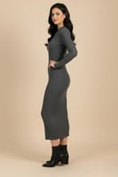 فستان ميدي شتوي بأكمام طويلة لون رمادي