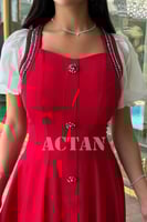 فستان ميدي بقصة مفتوحة من الظهر لون احمر