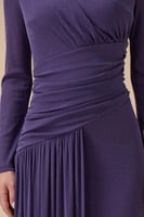 فستان طويل موف لامع بكسرات جانبية