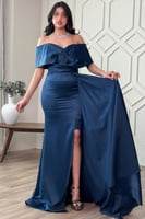 فستان طويل وأنيق بقصة أوف شولدر