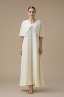 جلابية أنيقة أصفر فاتح بتطريز فضي