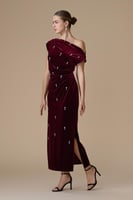 فستان برغندي ماكسي اوف شولدر