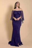 فستان طويل لون بنفسجي اوف شولدر