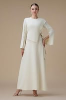 فستان بيج طويل برباط جانبي