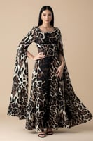 فستان ماكسي بطبعة جلد الفهد لون كاكي