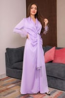 فستان سهرة طويل مطرز بكريستال لون بنفسجي