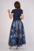 فستان ماكسي بياقة مزينة بلؤلؤ لون كحلي